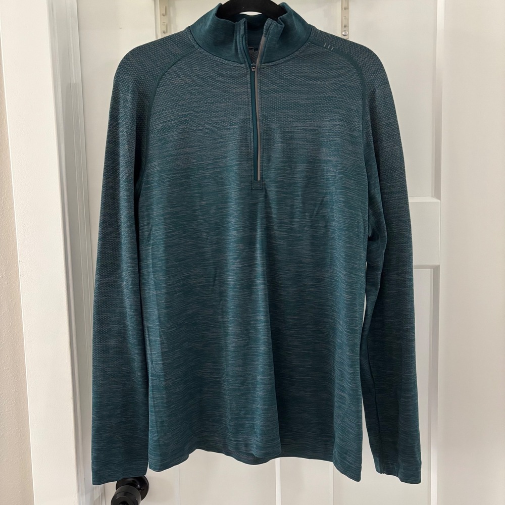 Lululemon Men's Metal Vent Tech Half Zip Pullover Sweater Green Blue Size Medium